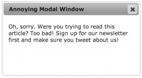 Screenshot of a pop up modal window that says,