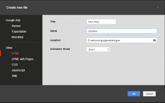 Create new file panel