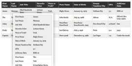 Regular table view in background with an overlay showing one row of the table as its own table.